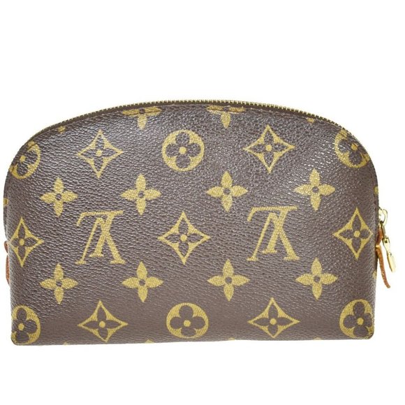 AUTH LOUIS VUITTON Pochette Cosmetic Pouch Bag Monogram Leather Brown - Picture 1 of 10